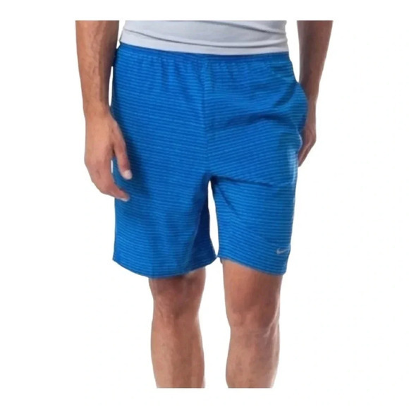 NIKE DRI FIT ELITE MEN'S SHORTS BLUE LINED STRIPED RUNNING LOOSE FIT SIZE MEDIUM - Picture 1 of 10
